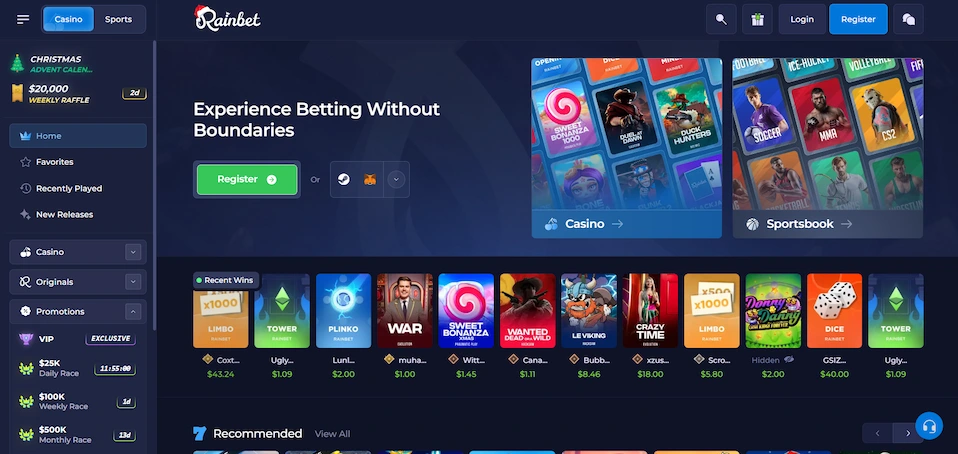 Schermata lobby Rainbet